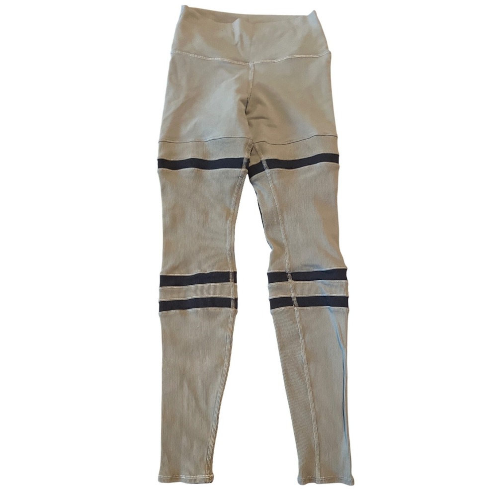 Alo Yoga‎ Womens High Waist Moto Leggings Sage Green Ribbed Panels Size XS